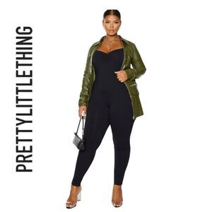 New PrettyLittleThing Plus Black Cotton Ruched Bust Women's Jumpsuit 18